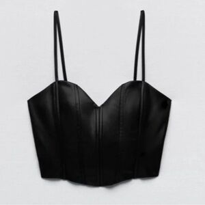 Zara Vegan Leather Black Crop Top Corset
